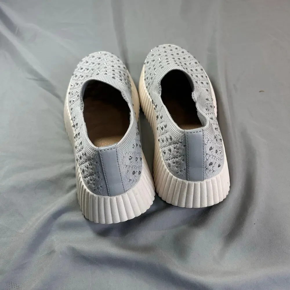 White Mountain Knit slip-on sneakers in gray with rhinestone women's 6.5